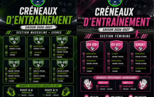 Créneaux d'entraînement 2026-2027 :